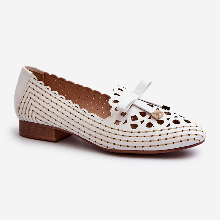 Jezzi Ballerines ajourées avec nœud pour femme, blanches Nestavia 1