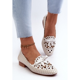 Jezzi Ballerines ajourées avec nœud pour femme, blanches Nestavia 4