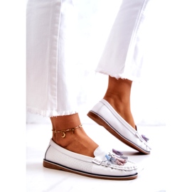 Evento Mocassins Femme En Cuir À Franges Blanc Laressa blanche 1