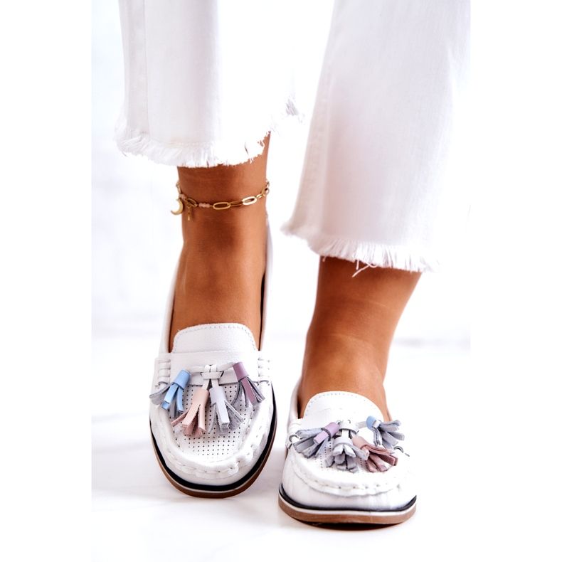 Evento Mocassins Femme En Cuir À Franges Blanc Laressa 2