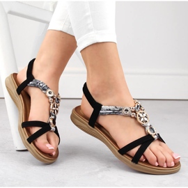 Sandales plates noires confortables pour femmes Artiker 54C1334 2