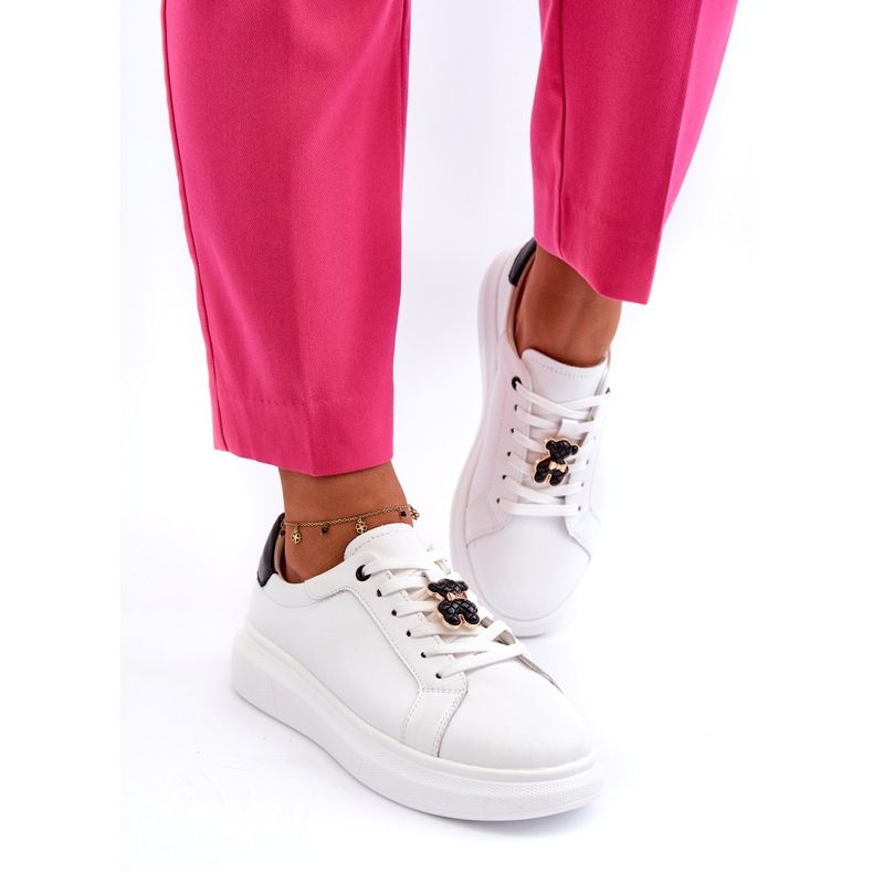 Vinceza Baskets en cuir avec ours en peluche pour femme, blanc Mirven 2