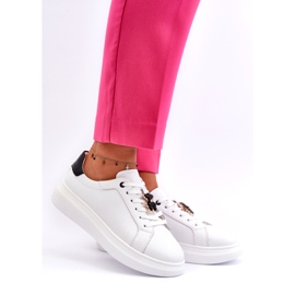 Vinceza Baskets en cuir avec ours en peluche pour femme, blanc Mirven blanche 1