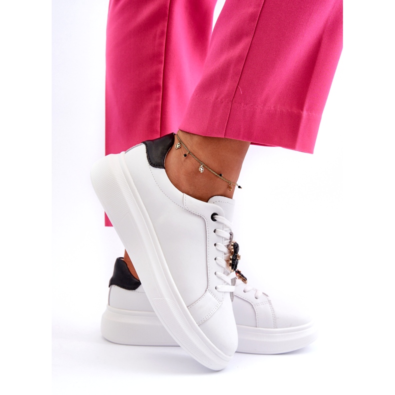 Vinceza Baskets en cuir avec ours en peluche pour femme, blanc Mirven 3