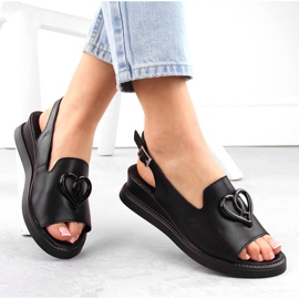 Sandales compensées femme en cuir noir Filippo DS6069 1