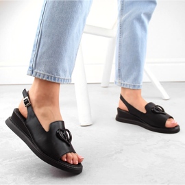 Sandales compensées femme en cuir noir Filippo DS6069 le noir 2