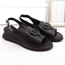 Sandales compensées femme en cuir noir Filippo DS6069 le noir 5