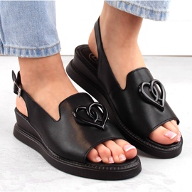 Sandales compensées femme en cuir noir Filippo DS6069 le noir 6