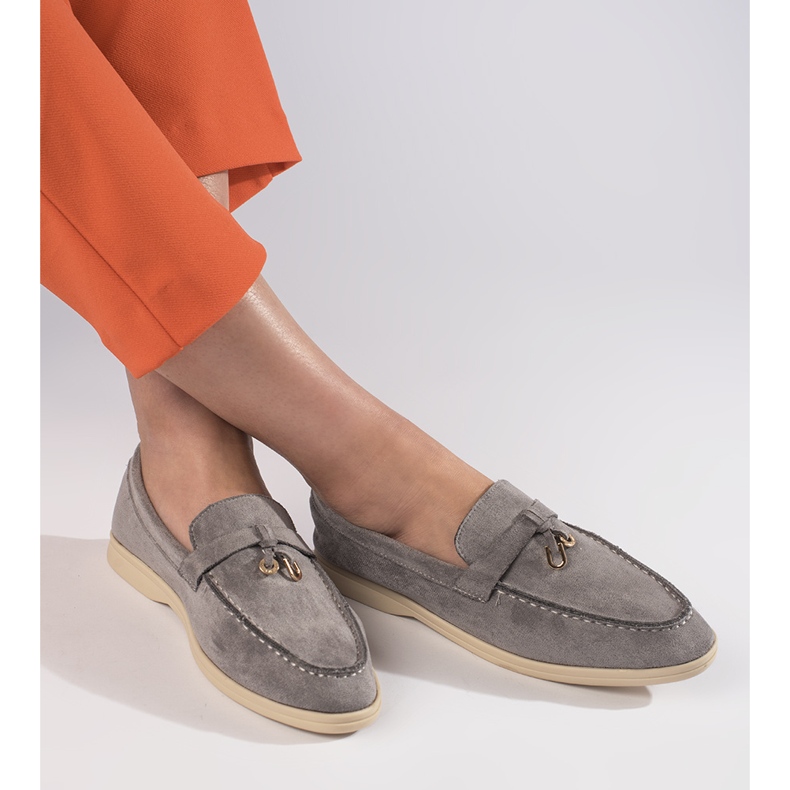 Mocassins femme en daim gris 1