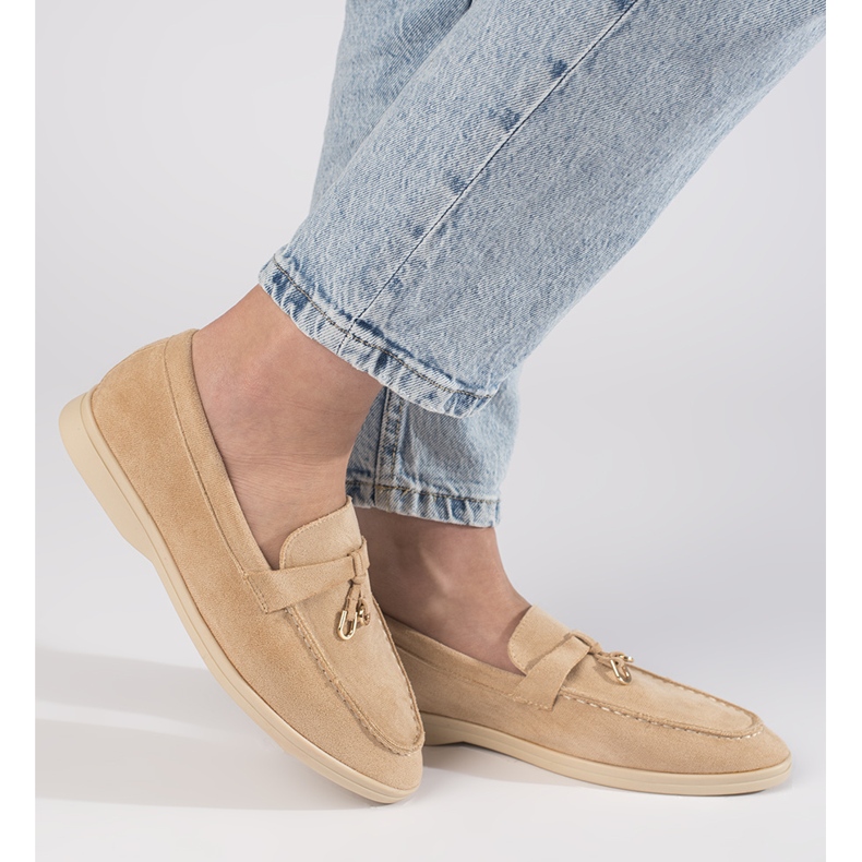 Mocassins femme en daim beige 2