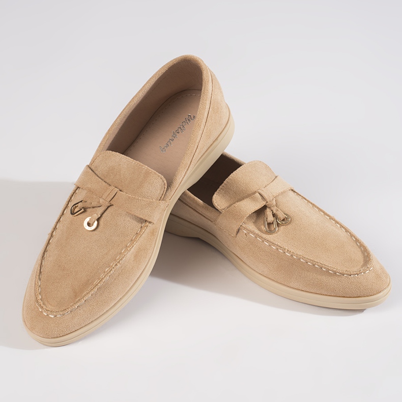 Mocassins femme en daim beige 1