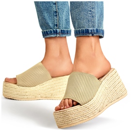 Tongs espadrilles à talon haut avec fil doré d'or 3