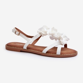Sandales plates pour femmes décorées de fleurs, blanches Abidina 1