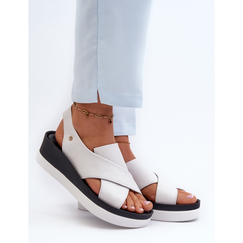 Zazoo 40256 Sandales compensées en cuir, blanc blanche 2