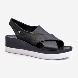 Zazoo 40256 Sandales compensées en cuir, noir 2