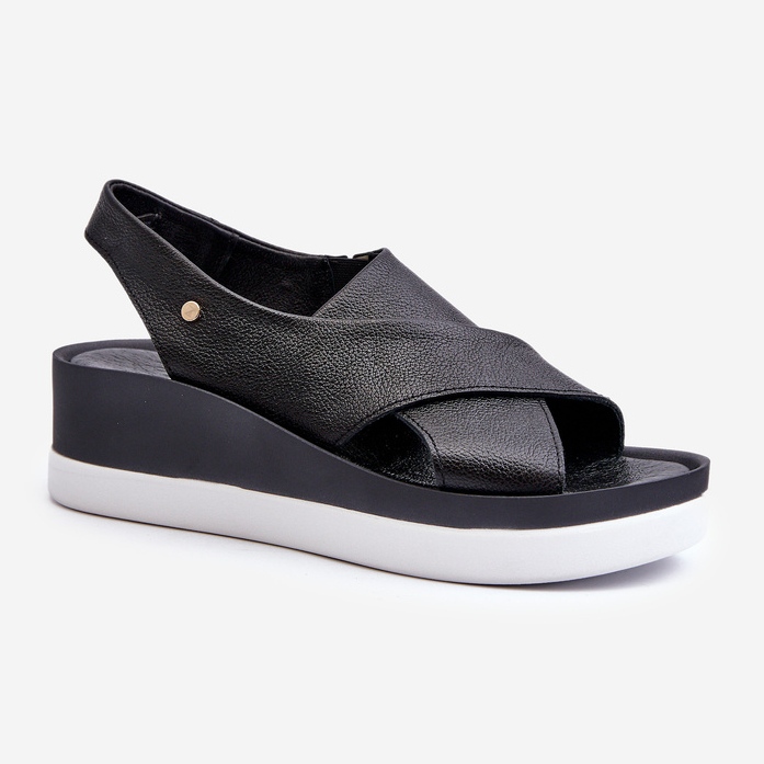 Zazoo 40256 Sandales compensées en cuir, noir 2