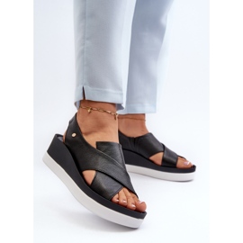 Zazoo 40256 Sandales compensées en cuir, noir le noir 4