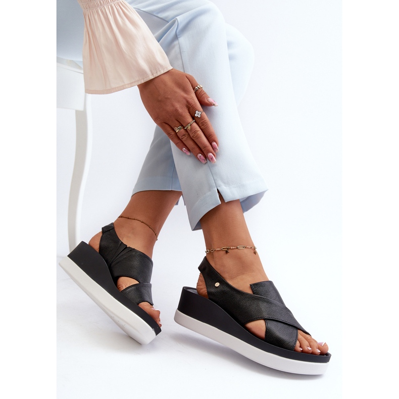 Zazoo 40256 Sandales compensées en cuir, noir 1