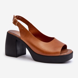 Zazoo 40376 Sandales en cuir marron à talons hauts massifs brun 1