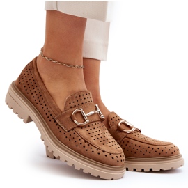 Bellucci Mocassins Femme Ajourés à Décor Chameau brun 4