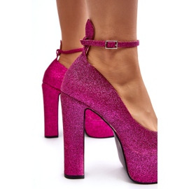 Flyfor Escarpins à talons hauts fuchsia pailletés rose 4
