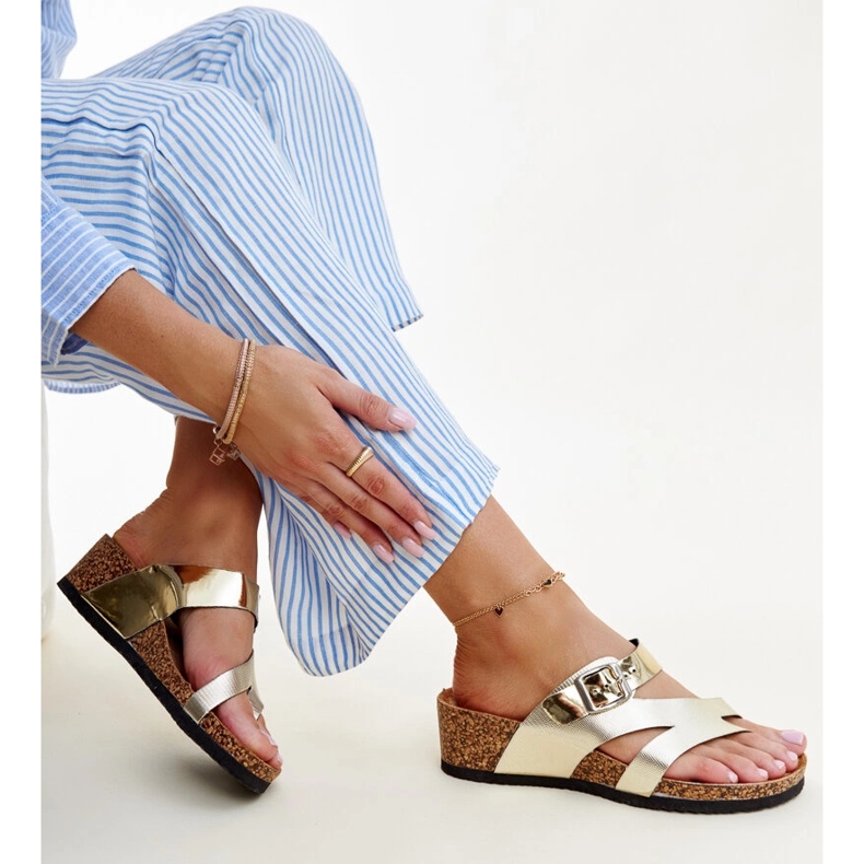 Mules compensées métallisées dorées Donata d'or 1