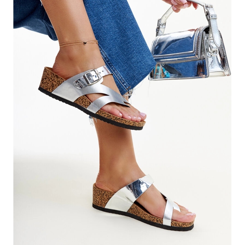 Mules compensées métallisées argentées Donata 1