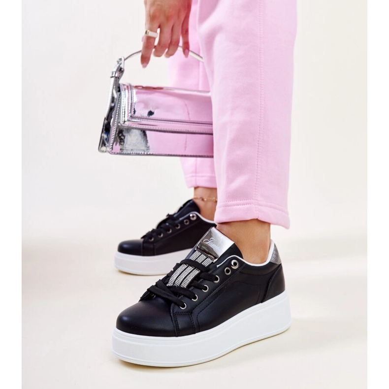 Baskets noires et argentées avec strass Maurizia le noir 1