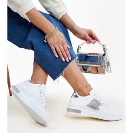 Baskets Giulia blanches et argentées avec zircons cubiques 1
