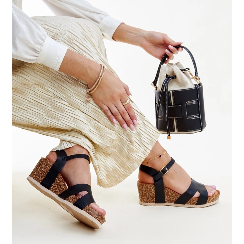 Sandales compensées Gabera en liège noir le noir 1