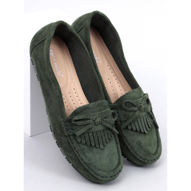 Mocassins Mouton en daim olive vert 1
