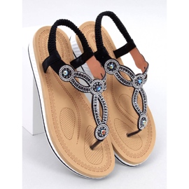 Harani Sandales tongs noires avec zircons le noir 1 Harani Sandales tongs noires avec zircons le noir 1