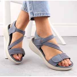 Sandales confortables pour femmes avec velcro et bandes élastiques, bleu eVento 7056 1