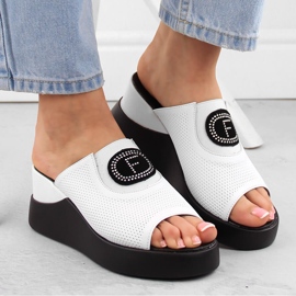 Sandales compensées ajourées en cuir pour femme, blanc Filippo DK6141 blanche 6
