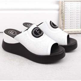 Sandales compensées ajourées en cuir pour femme, blanc Filippo DK6141 blanche 4
