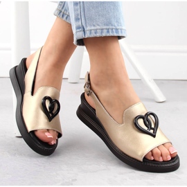 Sandales compensées en cuir pour femme, doré Filippo DS6069 d'or 1