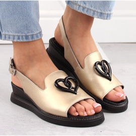 Sandales compensées en cuir pour femme, doré Filippo DS6069 d'or 3