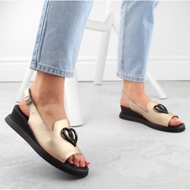 Sandales compensées en cuir pour femme, doré Filippo DS6069 d'or 2