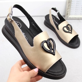 Sandales compensées en cuir pour femme, doré Filippo DS6069 d'or 4