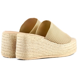 Tongs espadrilles à talon haut avec fil doré d'or 4