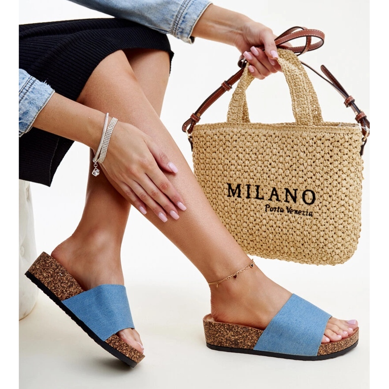 Tongs compensées en liège Naifene bleues 1