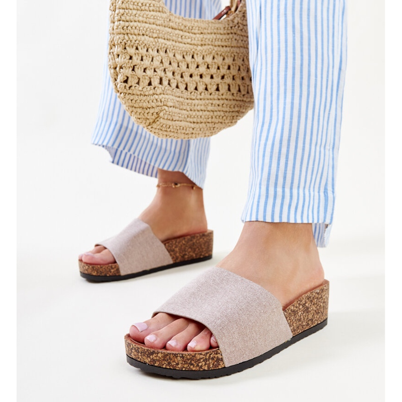 Mules beige foncé avec compensé Naifene en liège 1