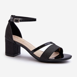 Vinceza Sandales à Talons Bas Femme Paillettes Noir Ploemis 1