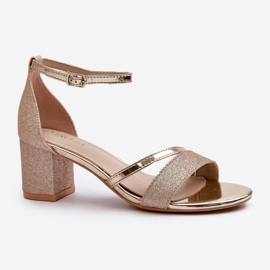 Vinceza Sandales femme à talons bas pailletées, Golden Ploemis doré 2