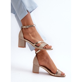 Vinceza Sandales femme à talons bas pailletées, Golden Ploemis d'or 1