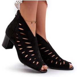 Jezzi Bottines Femme Ajourées En Daim Eco à Talon Haut Bout Ouvert, Noir Timalre le noir 8