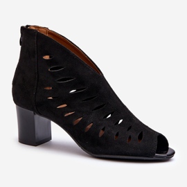 Jezzi Bottines Femme Ajourées En Daim Eco à Talon Haut Bout Ouvert, Noir Timalre le noir 1