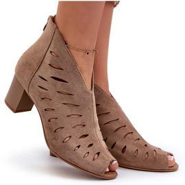 Jezzi Bottines Femme Ajourées En Eco Daim À Talon Haut Bout Ouvert Beige Timalre 9