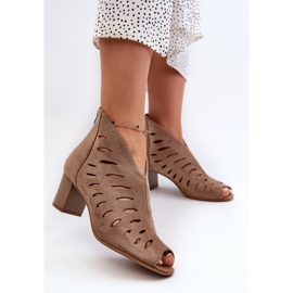 Jezzi Bottines Femme Ajourées En Eco Daim À Talon Haut Bout Ouvert Beige Timalre 3