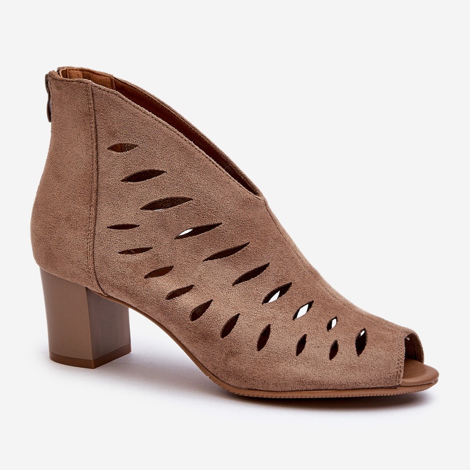 Jezzi Bottines Femme Ajourées En Eco Daim À Talon Haut Bout Ouvert Beige Timalre 1